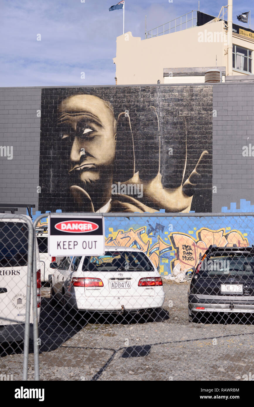Danger Keep out - street art in Christchurch in New Zealand Stock Photo
