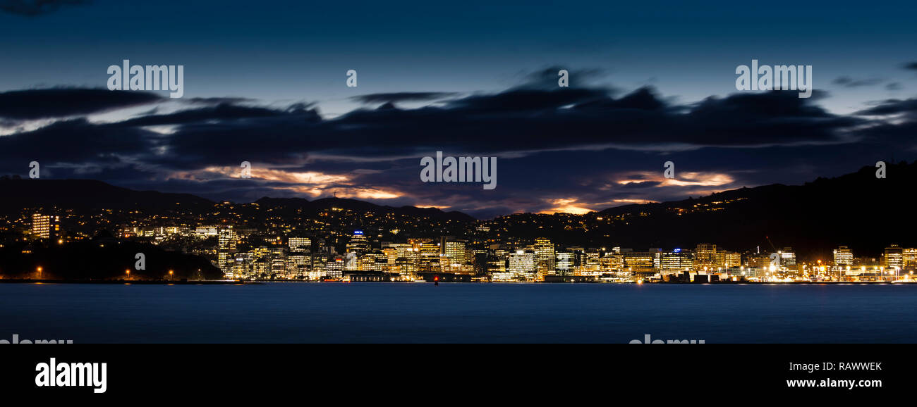 The skyline of Wellington in New Zealand Stock Photo