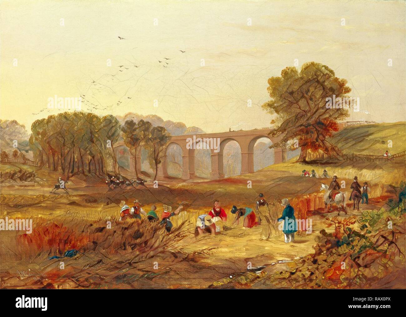 Corby Viaduct, the Newcastle and Carlisle Railway Signed and dated, lower left: 'J.W. Carmichael | 1836', John Wilson reimagined Stock Photo