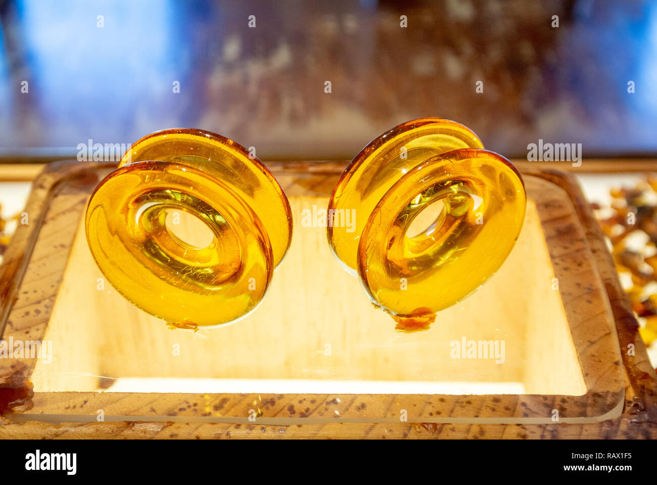 Object made of amber at Amber museum, San Cristobal de las Casas, Chiapas, Mexico Stock Photo