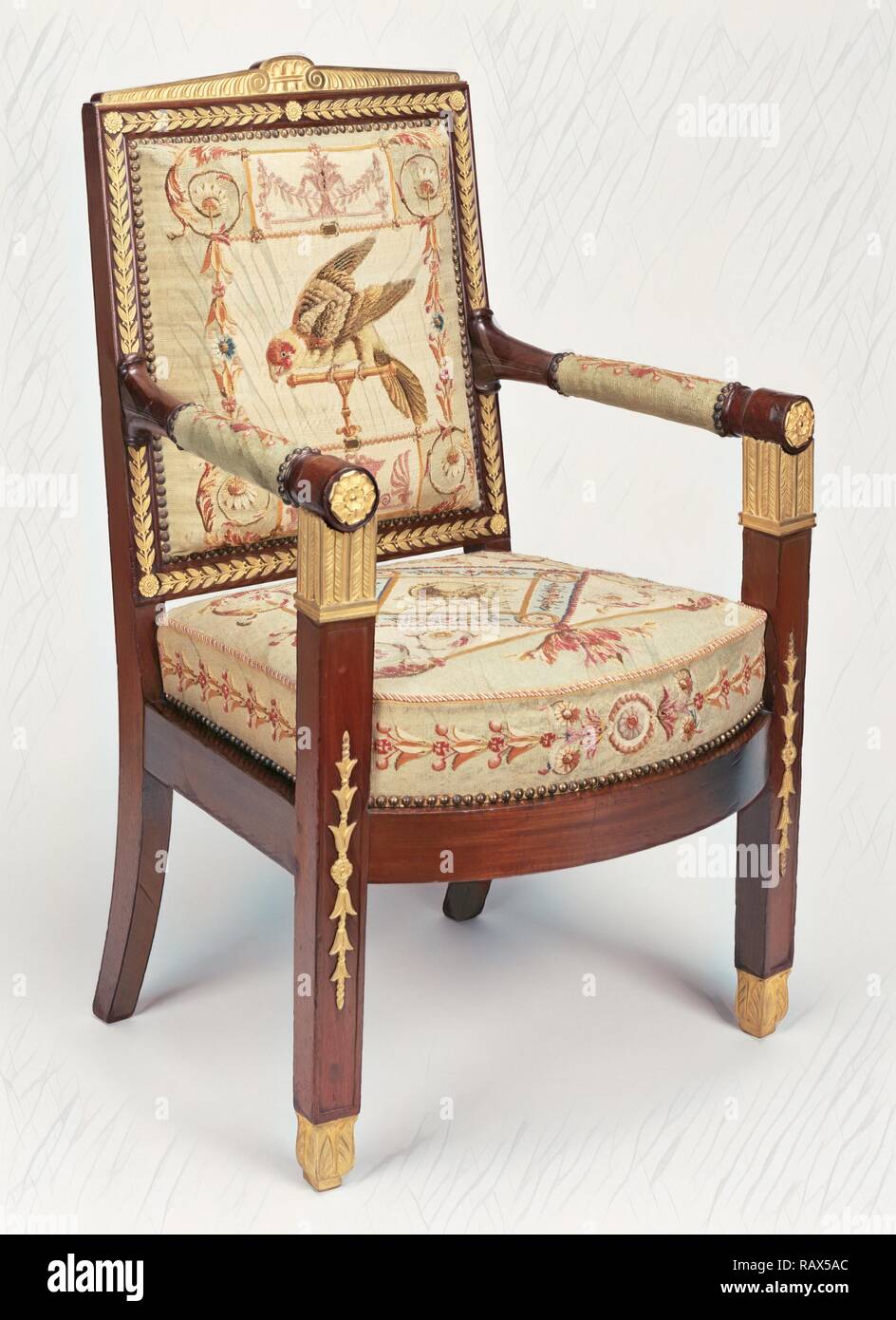 One Armchair, Frames attributed to François-Honoré-Georges Jacob-Desmalter, French, 1770 - 1841, Tapestries by reimagined Stock Photo