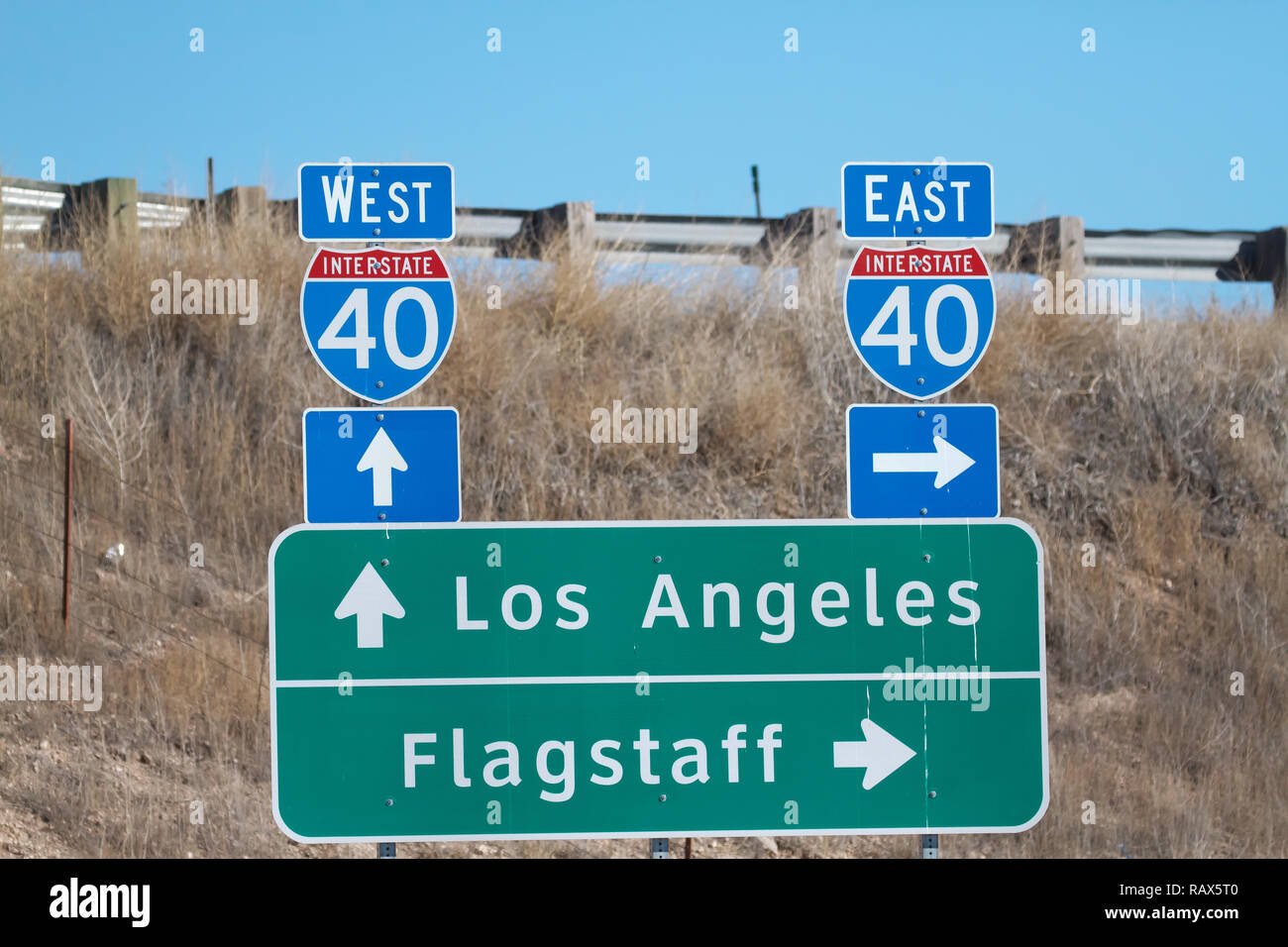 Interstate 40 Road sign to Los Angeles and Flagstaff in California,USA ...