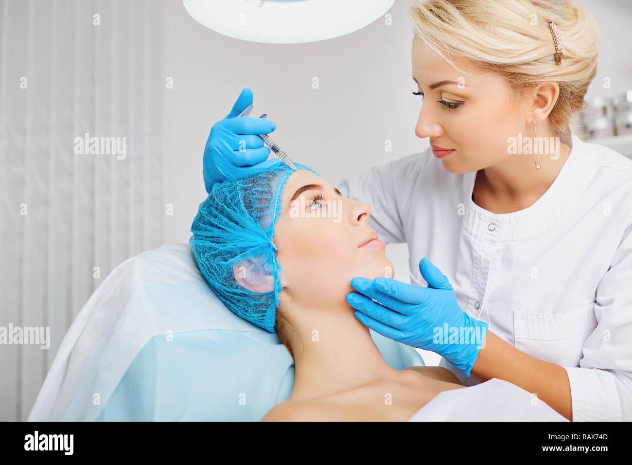 Beauty injection in face for women.  Stock Photo