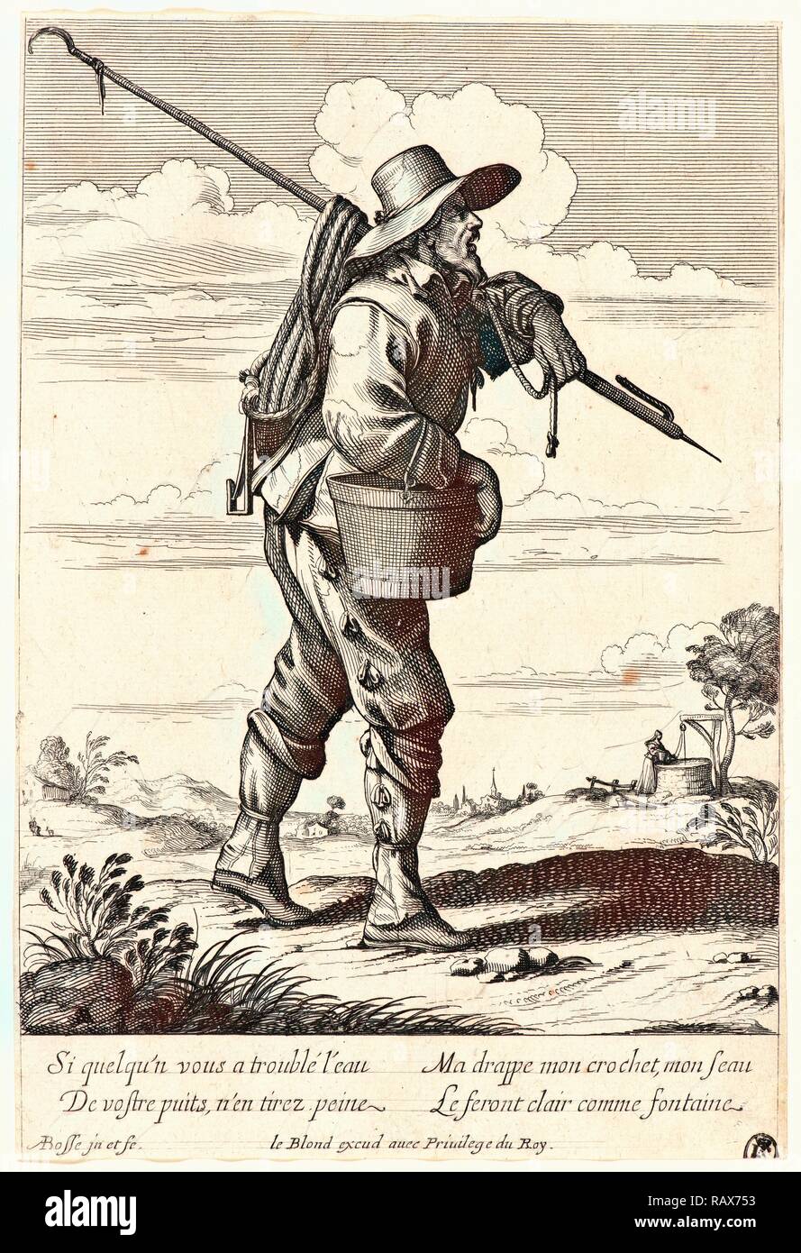 Abraham Bosse (French, 1602 - 1676). Le Nettoyeur de Puits, 17th century.  Etching. . Reimagined by Gibon. Classic art reimagined Stock Photo - Alamy