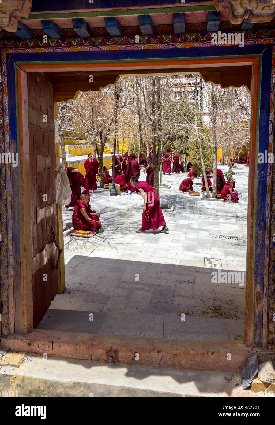 Monks debate at Sera monastery - Tibet Stock Photo
