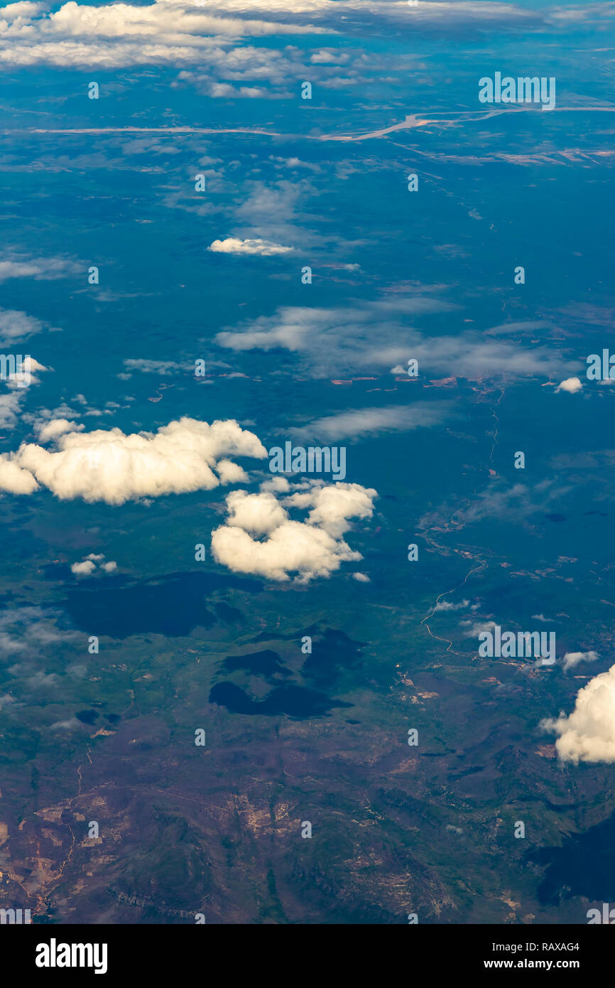 Flying over arid and dry land. State of Ceara, Brazil South America. Stock Photo