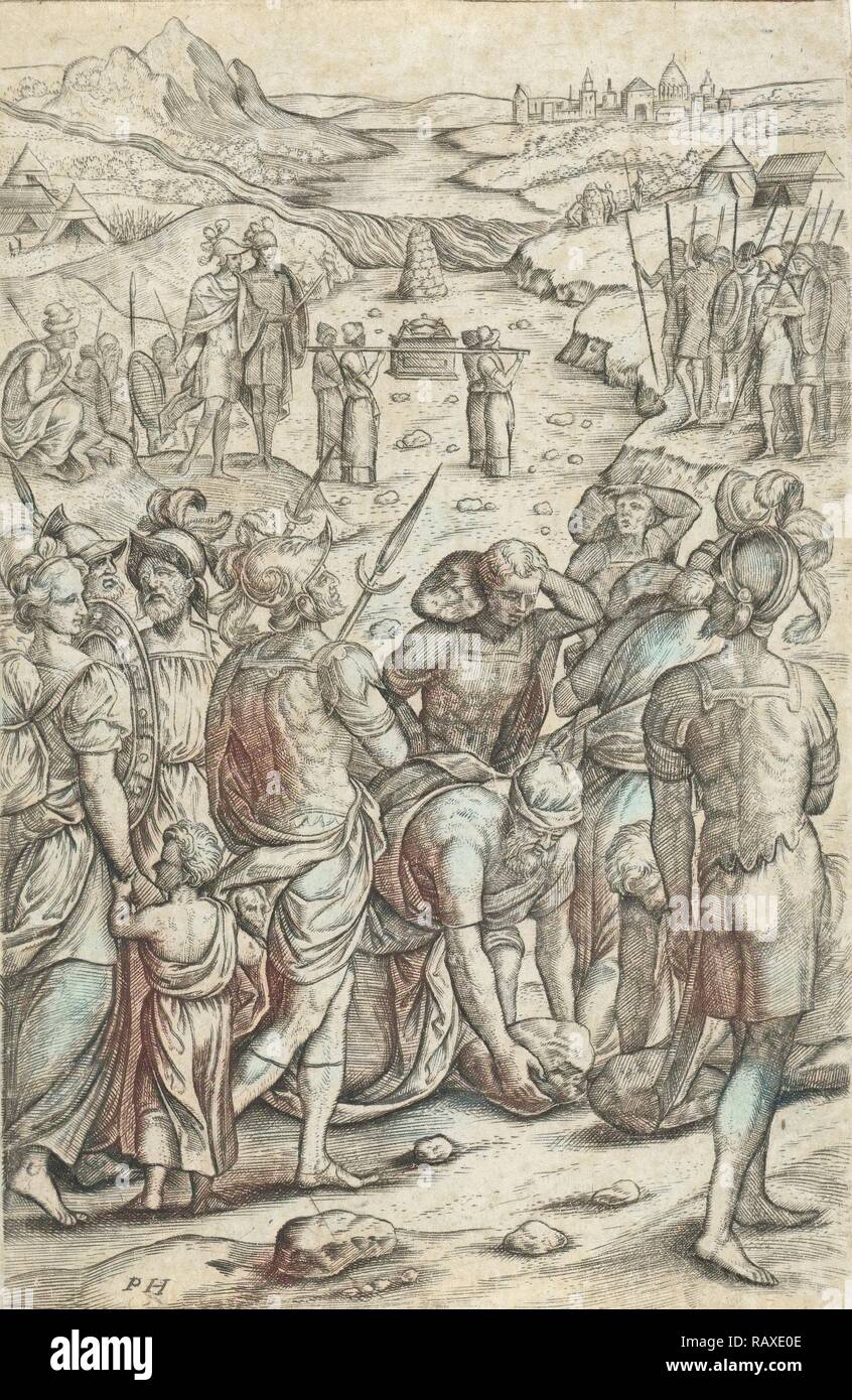 Israelites cross the Jordan, Pieter Huys, Pieter van der Borcht (I), 1545 - 1577. Reimagined by Gibon. Classic art reimagined Stock Photo
