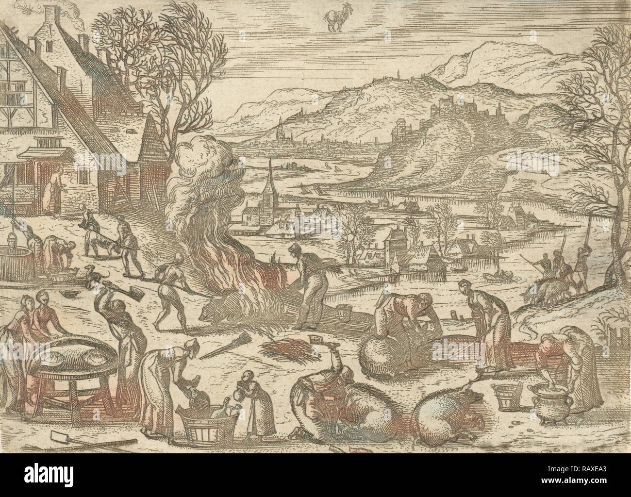 December, print maker Pieter van der Borcht I, 1545 1608. Reimagined