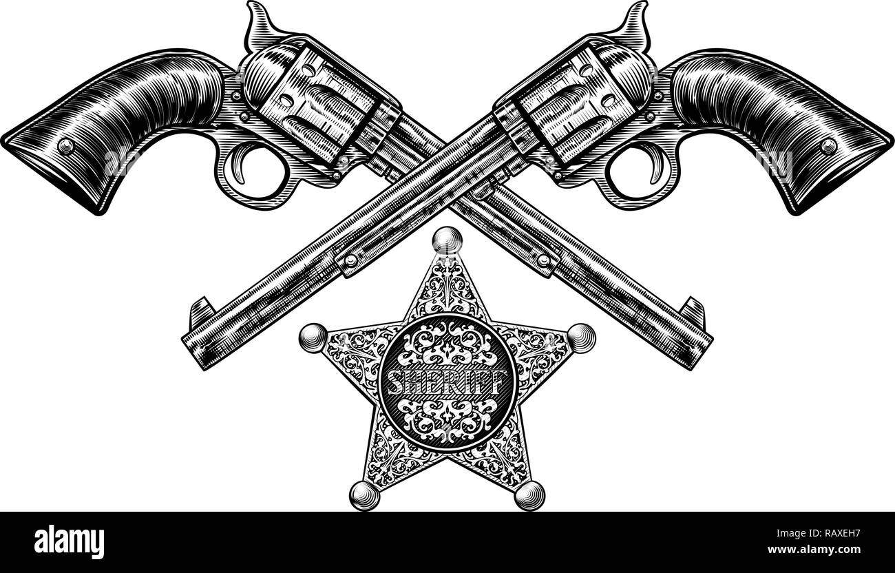 Sheriff Star Badge and Pistols Stock Vector