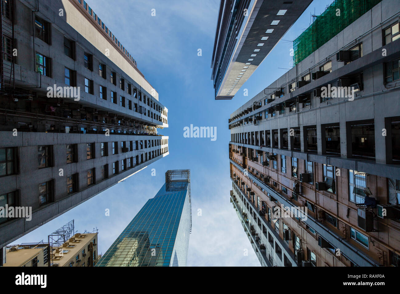 Low angle view of skyscrapers in Hong Kong Stock Photo - Alamy