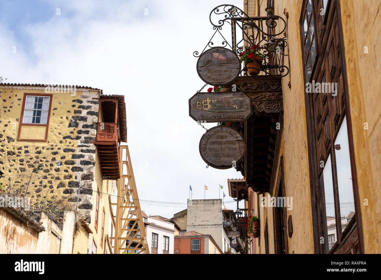 LA OROTAVA, TENERIFE, CANARY ISLANDS, SPAIN - JULY 25, 2018: The beautiful  wooden balcony of Lercaro House Decoration (Casa Lercaro Decoracion) in the  Stock Photo - Alamy