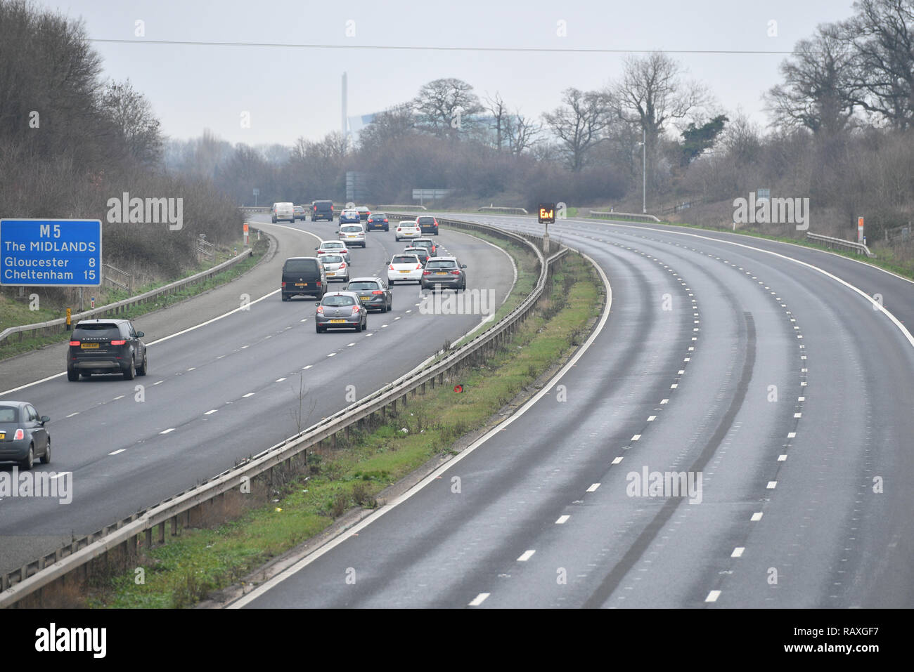 A closed off section of the M5 motorway in Gloucestershire after a male pedestrian had been killed in a collision. Stock Photo