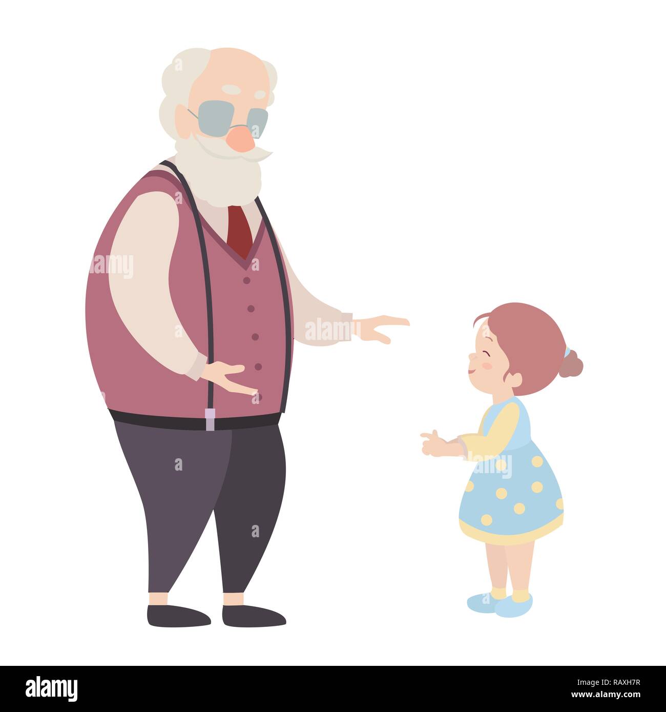 Grandfather and granddaughter cartoon characters on white background Stock  Vector Image & Art - Alamy