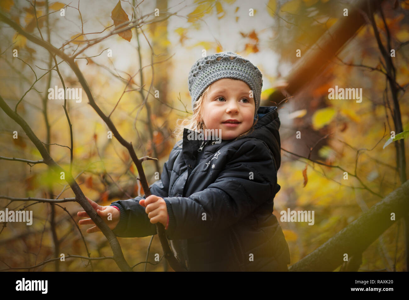 an autumn portrait of young girl in nature Stock Photo