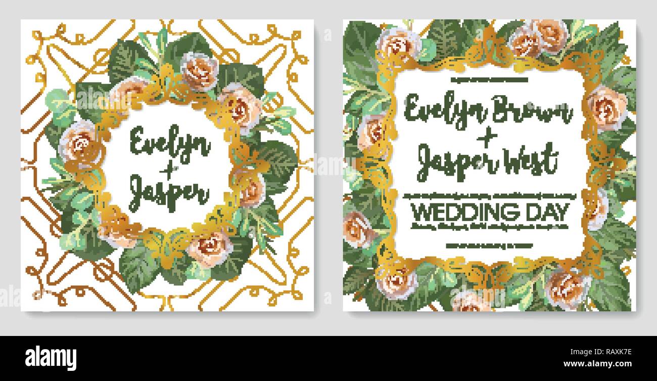 Beautiful set of vintage vector wedding invitation, greeting card