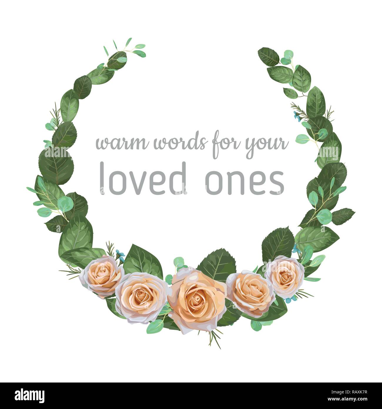 Watercolor floral illustration - wreath with bright cream vivid roses
