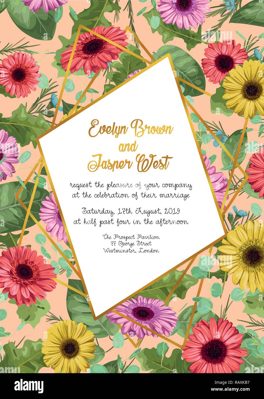 Vector Floral Frame Wedding Invitation Card Greeting Card Label