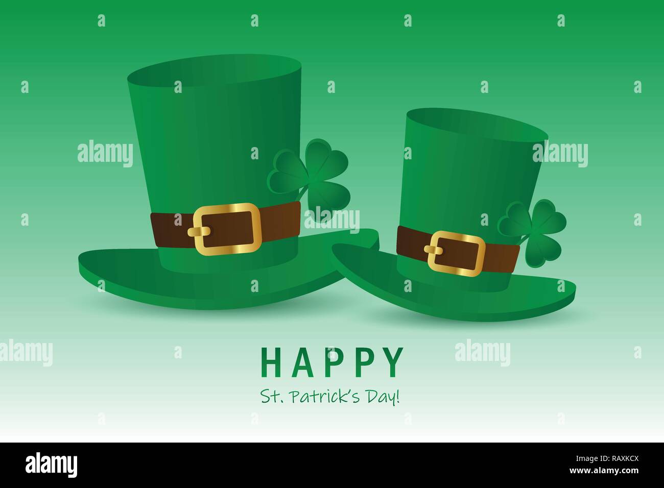 St. Patricks Day two green hats with clover leaf vector illustration EPS10 Stock Vector