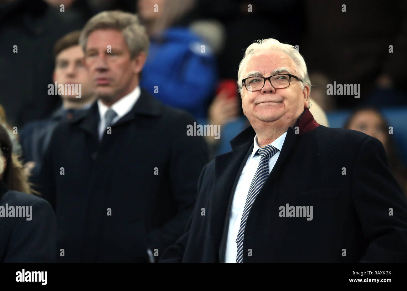 Everton chairman Bill Kenwright (right) and director of football Marcel Brans (left) during the Emirates FA Cup, third round match at Goodison Park, Liverpool. Stock Photo