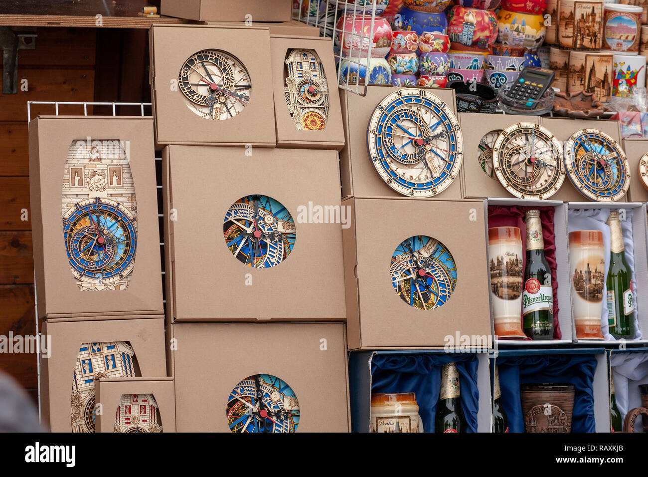 Souvenir miniature craft astronomical clocks at the Christmas market in