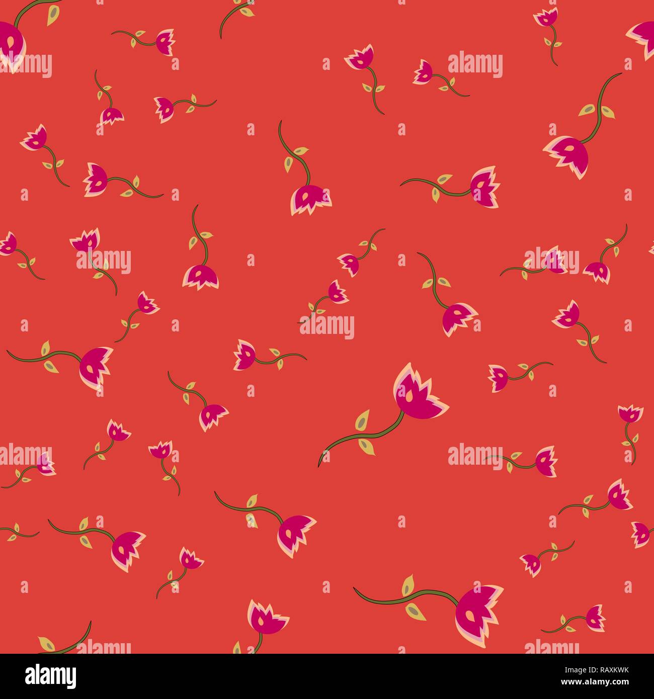 Seamless pattern from doodle flowers. Vector illustration on color background. Stock Vector