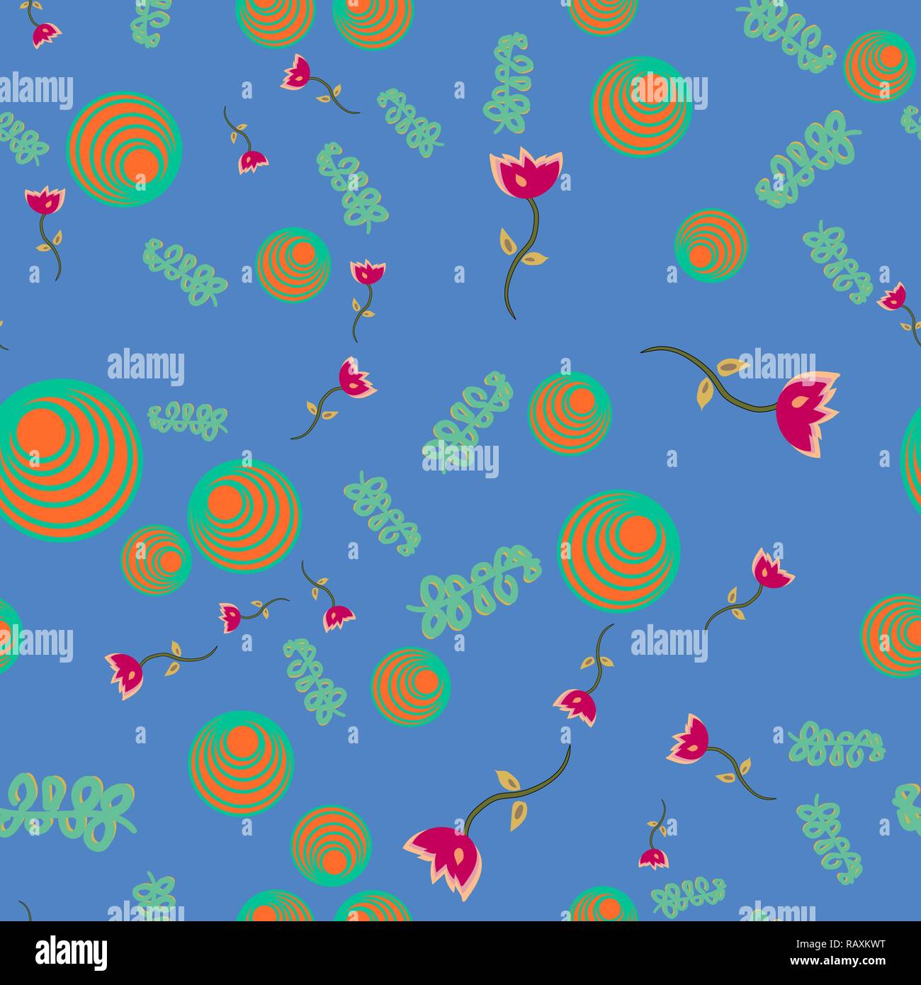 Seamless pattern from doodle flowers. Vector illustration on color background. Stock Vector