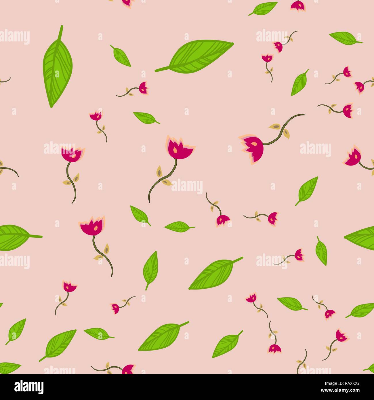 Seamless pattern from doodle flowers. Vector illustration on color background. Stock Vector