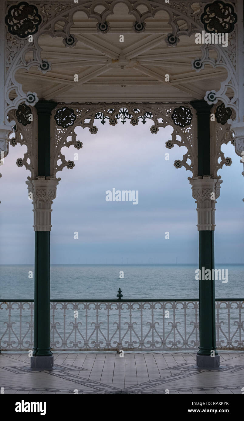 Close up of Victorian bandstand on Kings Esplanade in Brighton, East