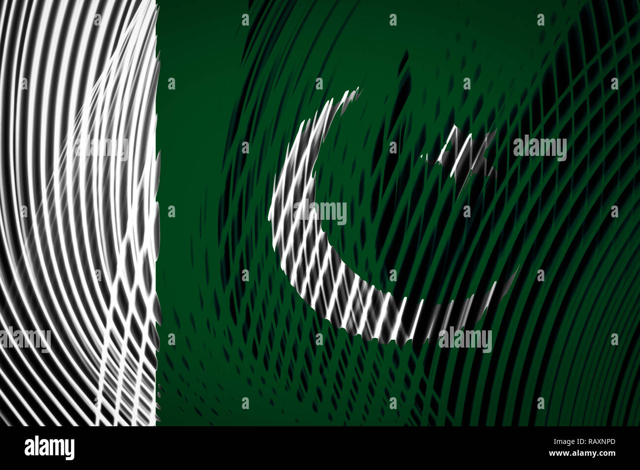 National flag of Pakistan on the background of neon geometric stripes