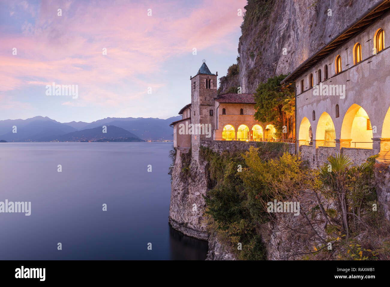Ancient hermitage at sunset. Lake Maggiore, Italy Stock Photo