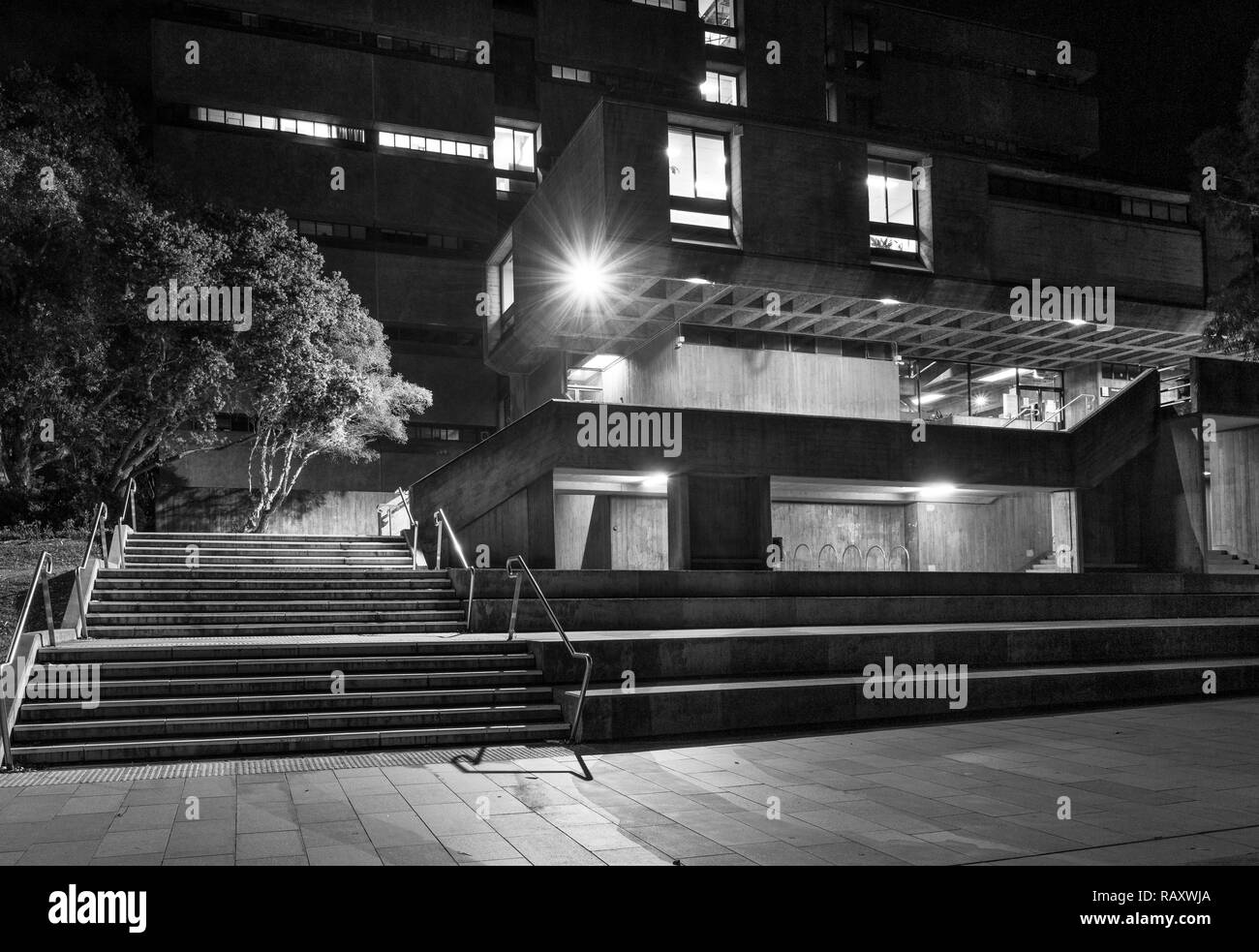 brutalistic architecture seen at night Stock Photo