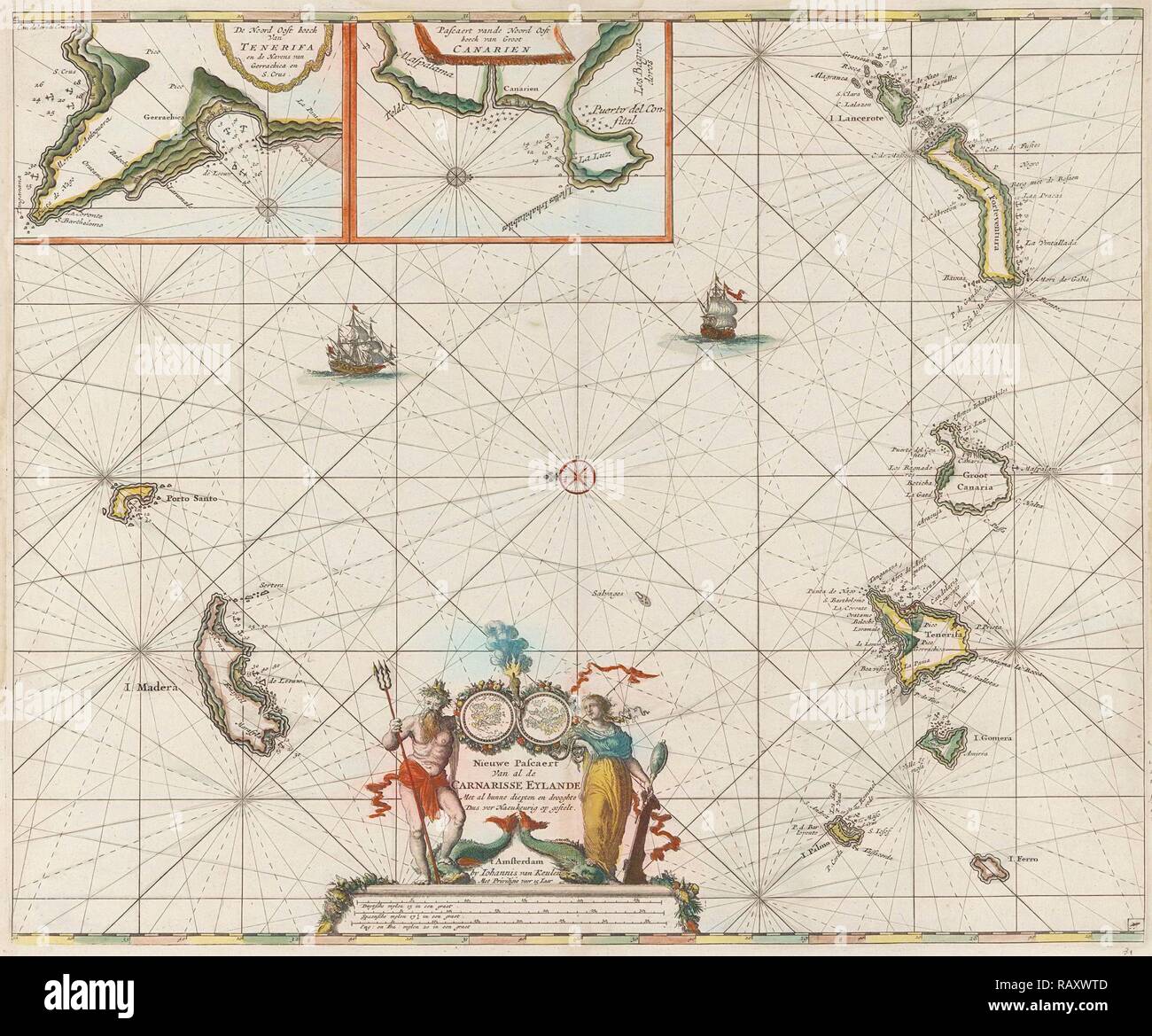 Sea chart of the Canary Islands, print maker Jan Luyken, Johannes van
