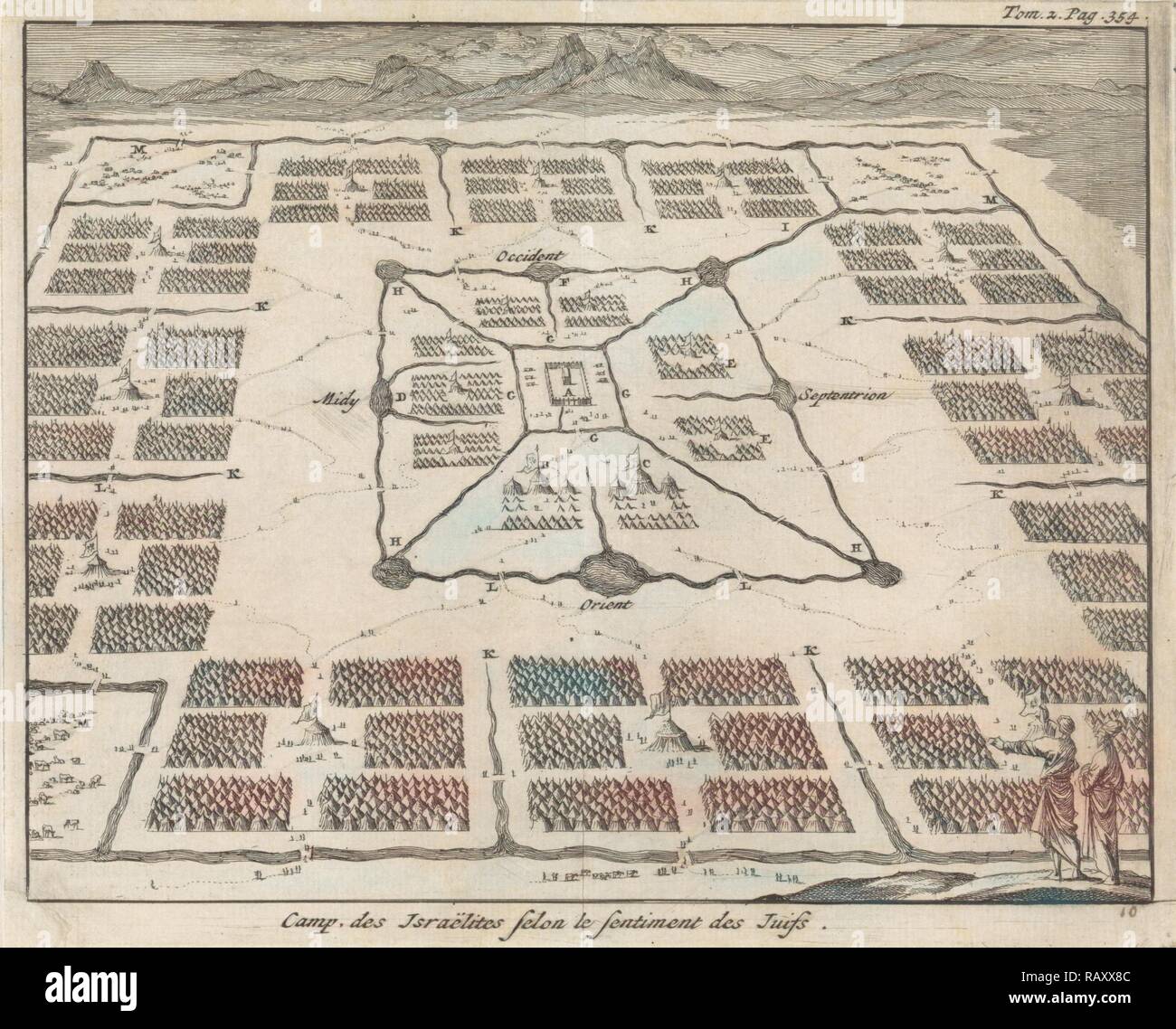 Tabernacle surrounded by camps of the twelve tribes of Israel, Jan Luyken, Pieter Mortier, 1705 