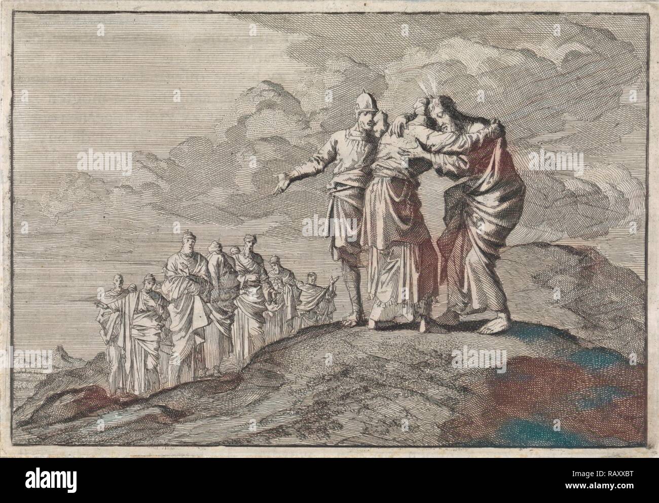 Moses says goodbye to Eleazar and Joshua, Jan Luyken, Pieter Mortier ...