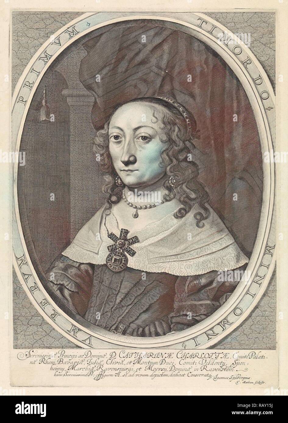 Portrait of Catherine Charlotta, Countess Palatine of Palatinate-Neuburg, Theodor Matham, c. 1635 - 1653. Reimagined Stock Photo