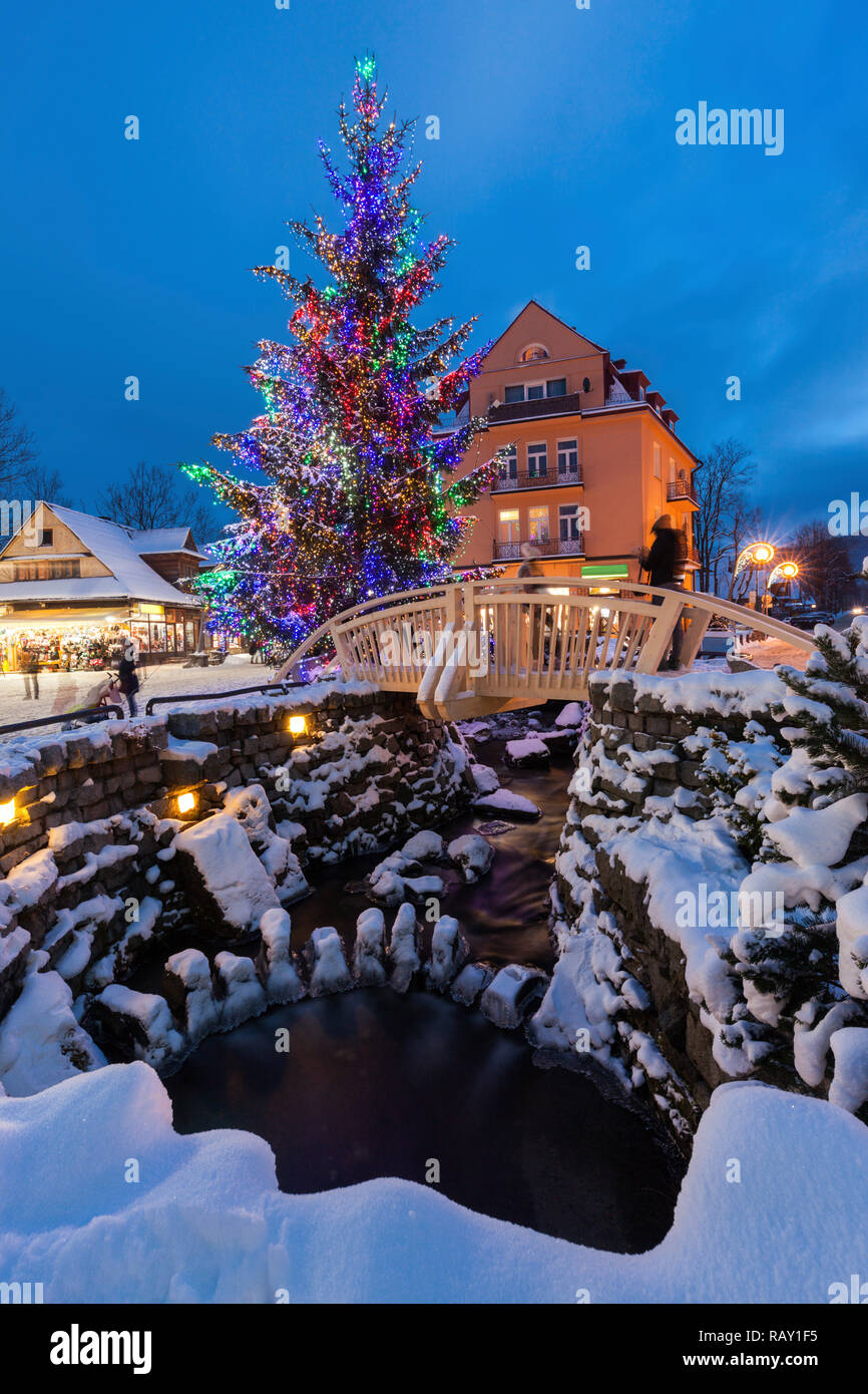 Krupowki in Zakopane during Christmas. Zakopane, Lesser Poland, Poland. Stock Photo