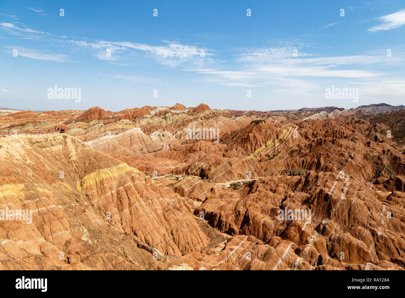 Danxia Feng, or Colored Rainbow Mountains, in Zhangye, Gansu, China seen from the Colorful Sea of Clouds Observation deck Stock Photo