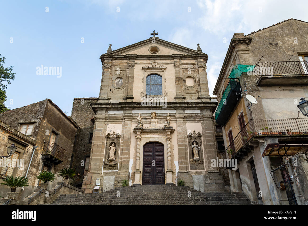 Basilica di Santa Maria della Catena in Castiglione di Sicilia, an old village not far from Taormina, Sicily, which in 2017 was voted one of the 5 mos Stock Photo