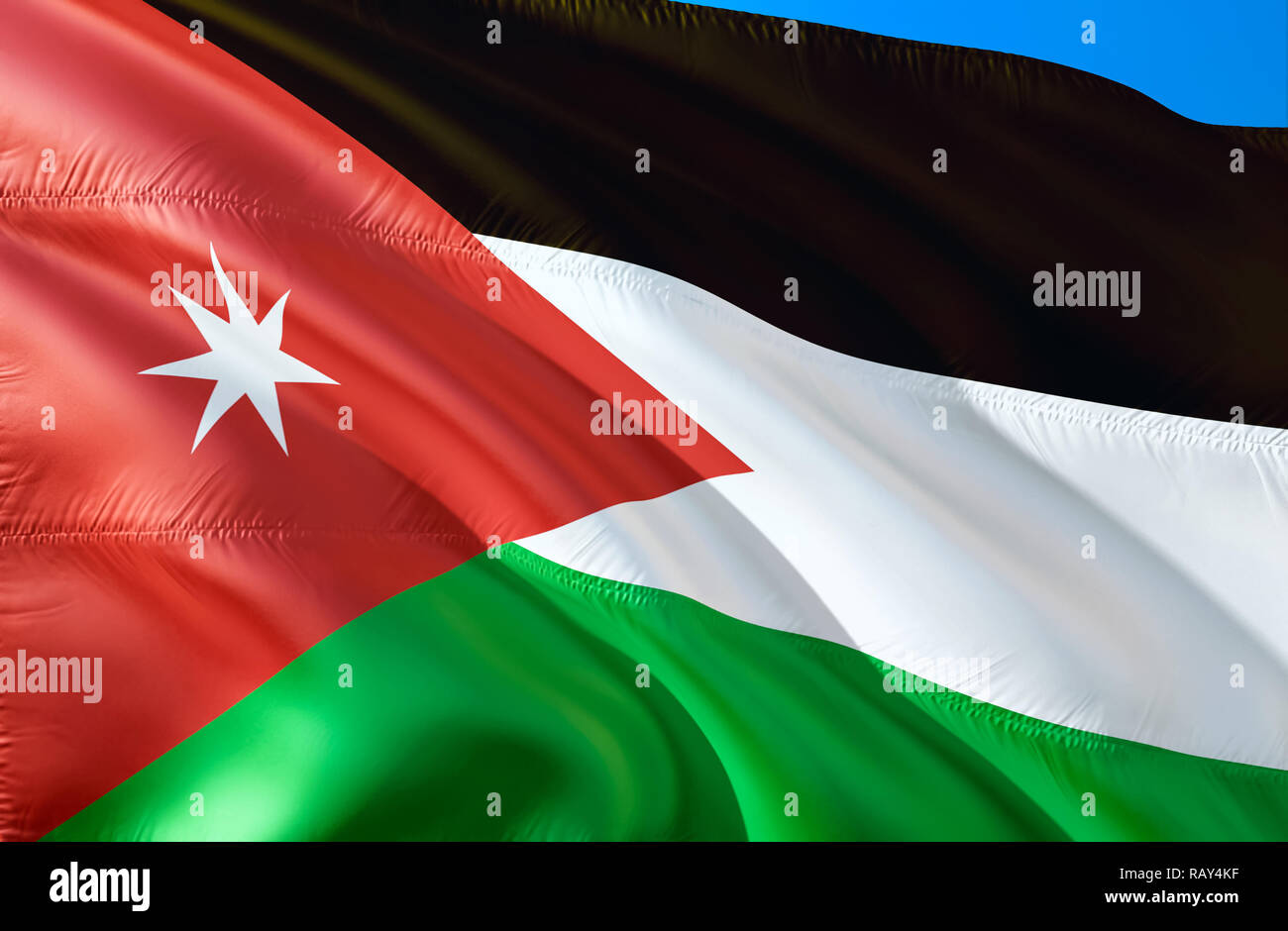 Jordan flag. 3D Waving flag design. The national symbol of Jordan, 3D  rendering. National colors and National flag of Jordan for a background.  Middle Stock Photo - Alamy