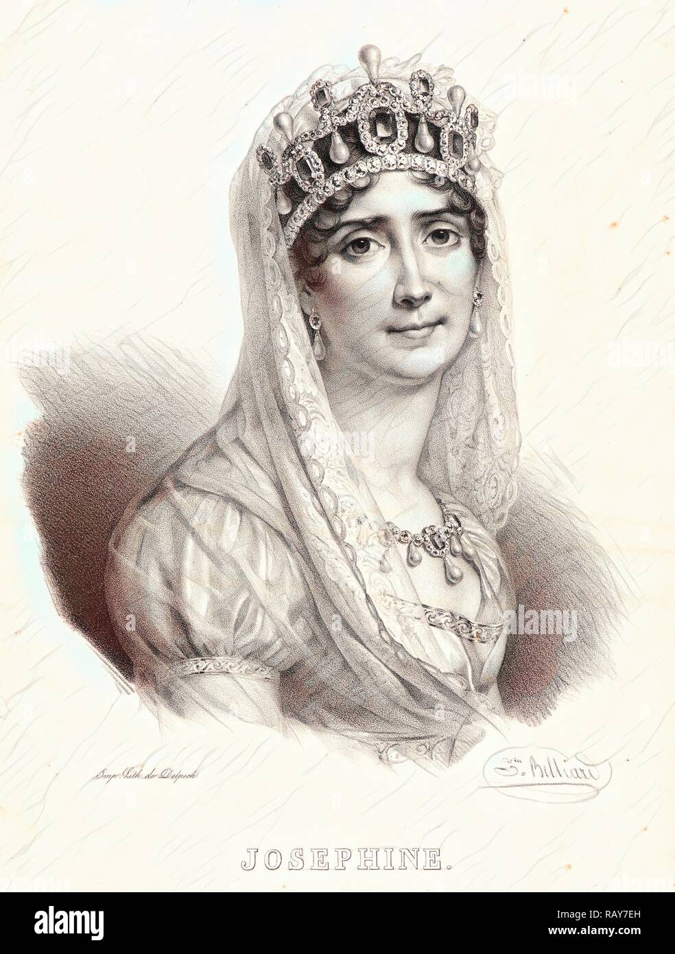 Zéphirin Félix Jean Marius Belliard (French, 1798 - 1861). Empress Josephine, ca. 1827. Lithograph on wove paper reimagined Stock Photo