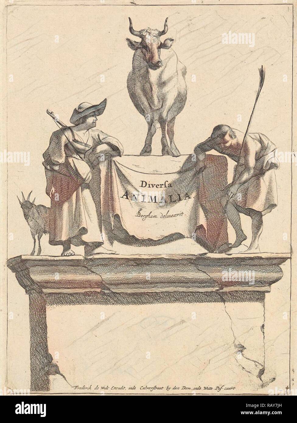Title print for Diversa Animalia, Jan de Visscher, Frederik de Wit, 1643-1706. Reimagined by Gibon. Classic art with reimagined Stock Photo