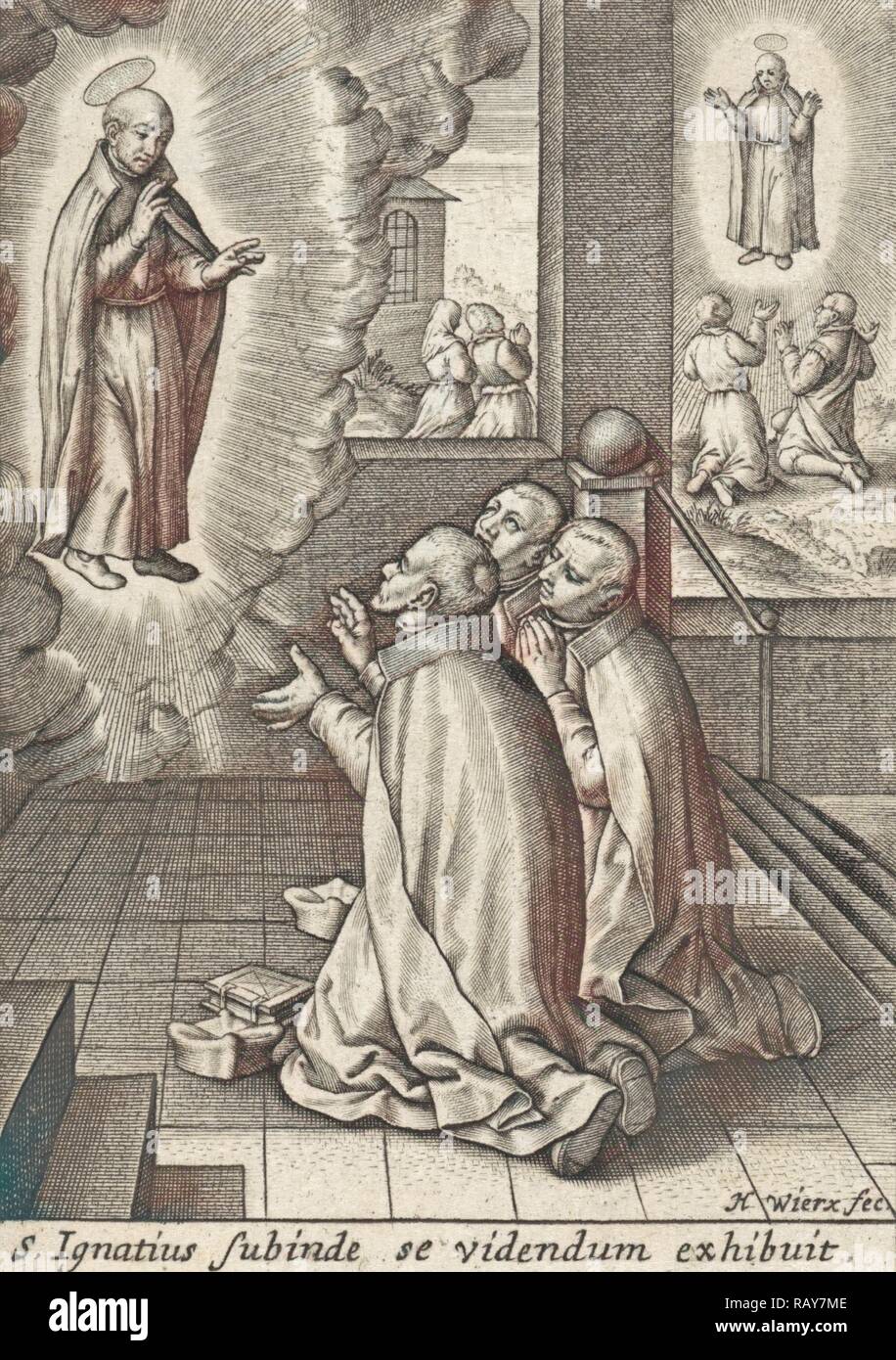 Appearance of Ignatius Loyola to three Jesuits, Hieronymus Wierix, after 1613 - 1619. Reimagined by Gibon. Classic reimagined Stock Photo