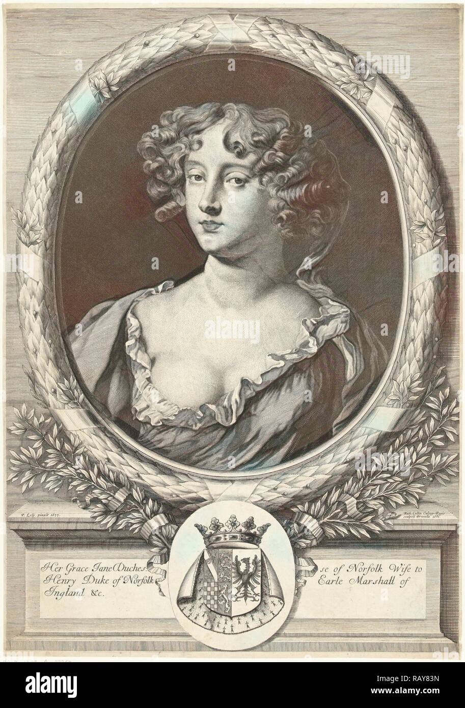 Portrait of Jane Bickerton Duchess of Norfolk, Richard Collin, 1681. Reimagined by Gibon. Classic art with a modern reimagined Stock Photo
