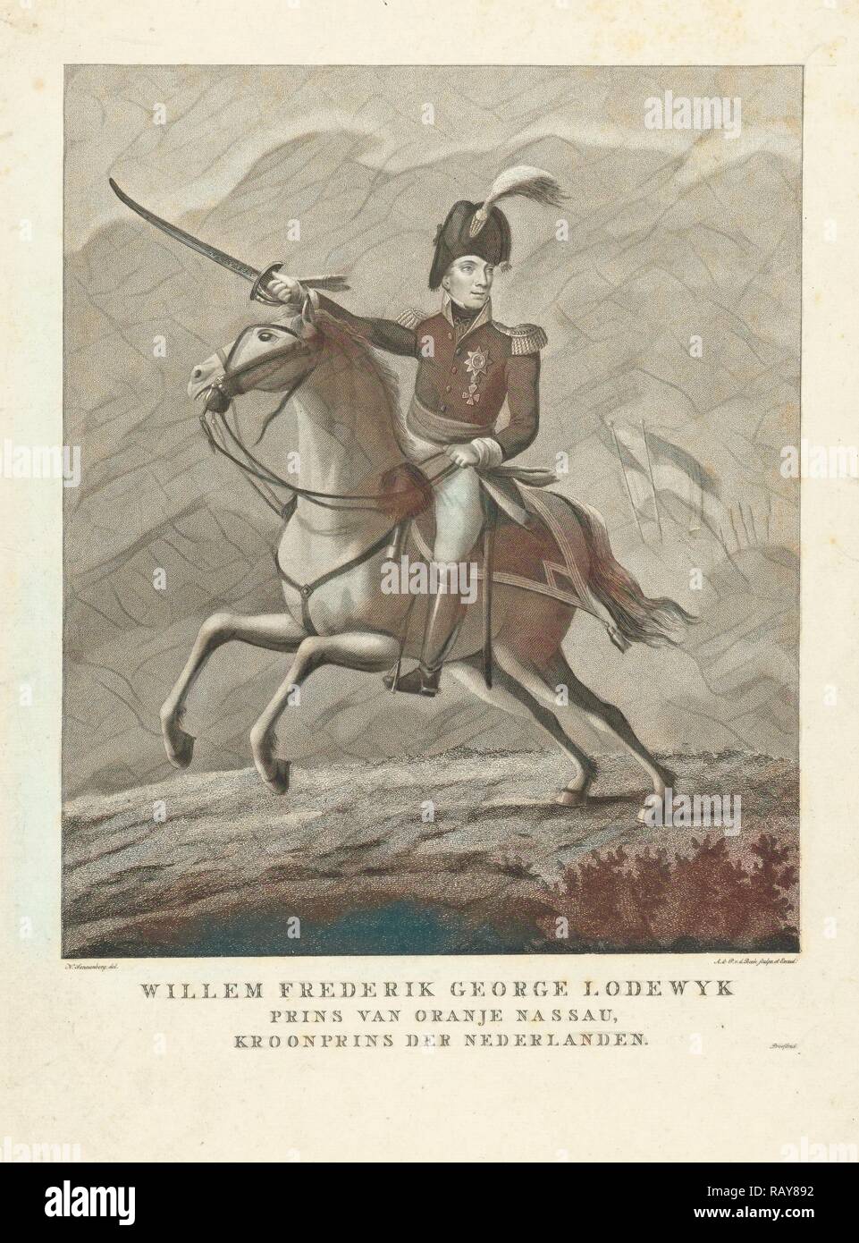 Portrait of King William II on horseback, Antonie and Pieter van der Beek, 1795 - 1821. Reimagined by Gibon. Classic reimagined Stock Photo