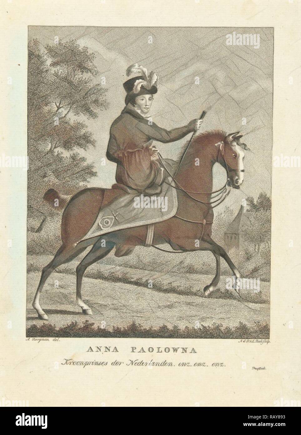 Portrait of Queen Anna Pavlovna Romanowa on horseback, Antonie and Pieter van der Beek, 1795 - 1821. Reimagined Stock Photo