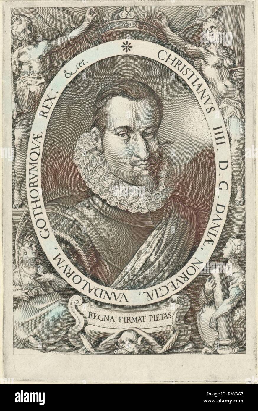 Portrait of King Christian IV of Denmark and Norway, Jan Harmensz. Muller, Remmert Petersen, 1604 - 1608. Reimagined Stock Photo