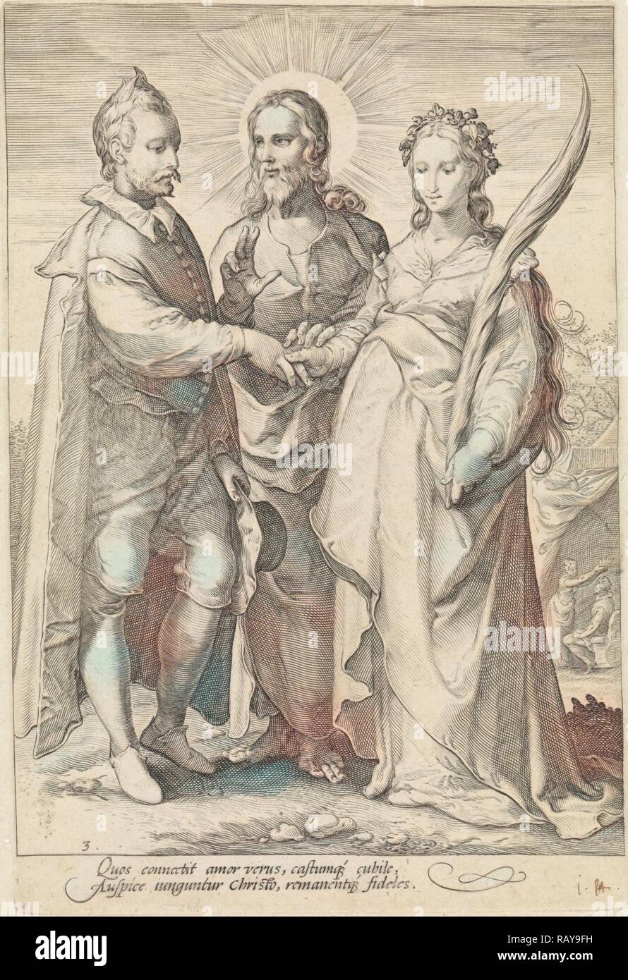 Marriage of spiritual love through Christ closed, Jan Saenredam, Hendrick Goltzius, Cornelius Schonaeus, 1575-1607 reimagined Stock Photo