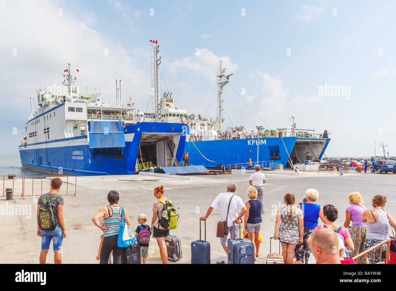 Waiting for the ferry at the port of Crimea, Russia Stock Photo