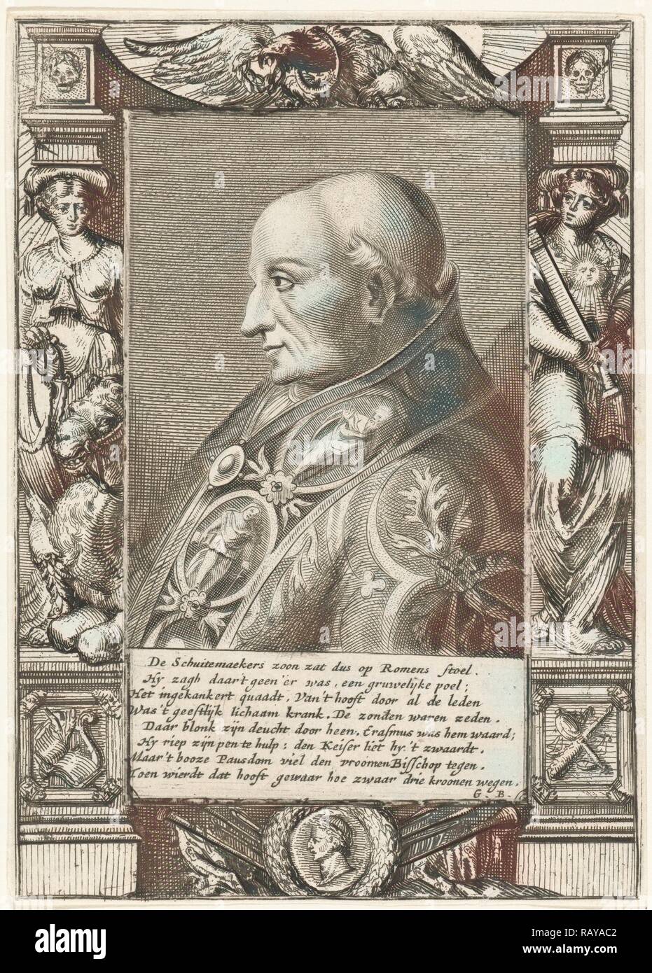 Portrait of Pope Adrian VI, Hendrik Bary, Geeraert Brandt (I), 1657-1707. Reimagined by Gibon. Classic art with a reimagined Stock Photo