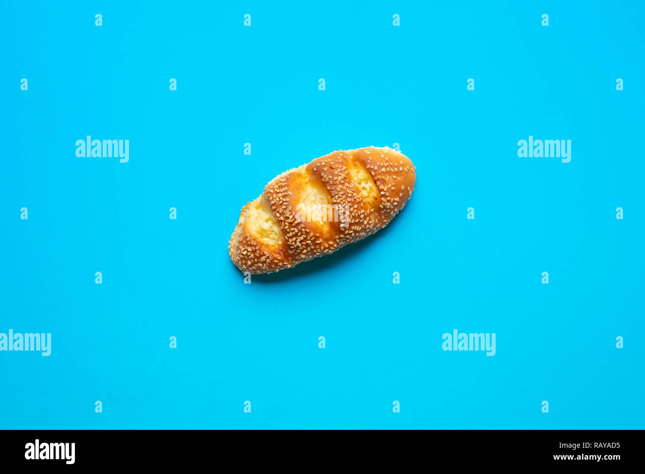 Top view of bread and bakery on blue color background.Food and healthy concepts images Stock Photo